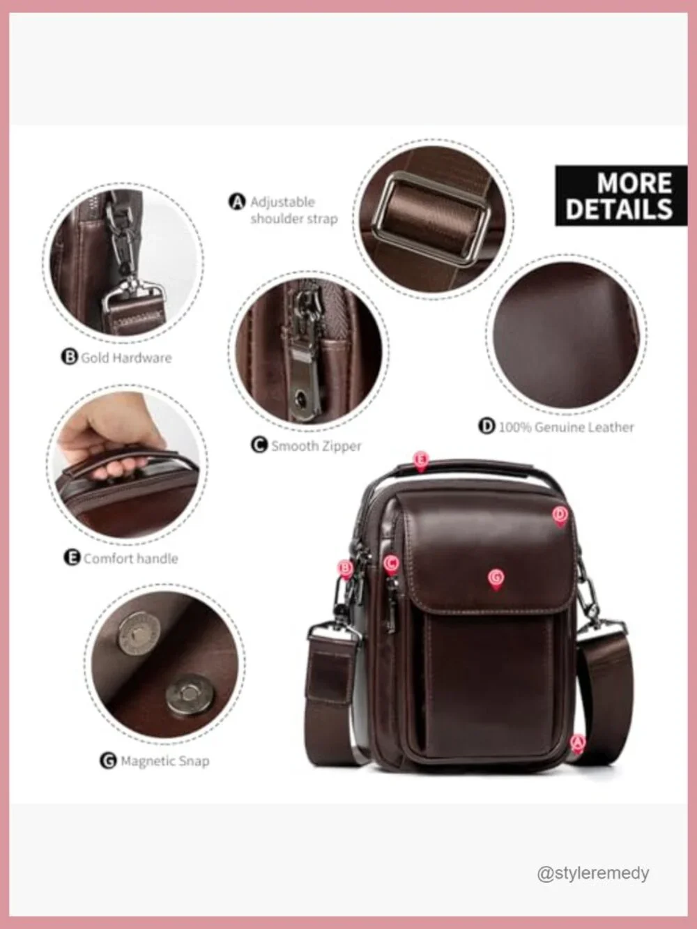 Genuine Leather Small Messenger Bag Crossbody Sling Shoulder Travel Daypack
